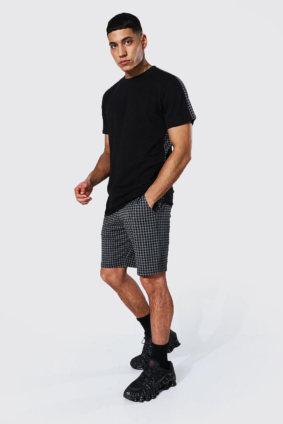 Jacquard T-Shirt & Shorts Set mit Seitenstreifen, Black image number 1