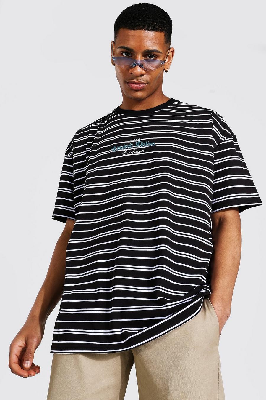 Black Limited Edition Oversize t-shirt med ränder image number 1