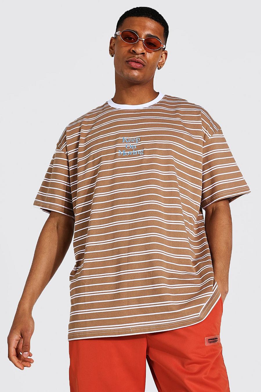 Camiseta oversize de rayas edición limitada, Brown image number 1