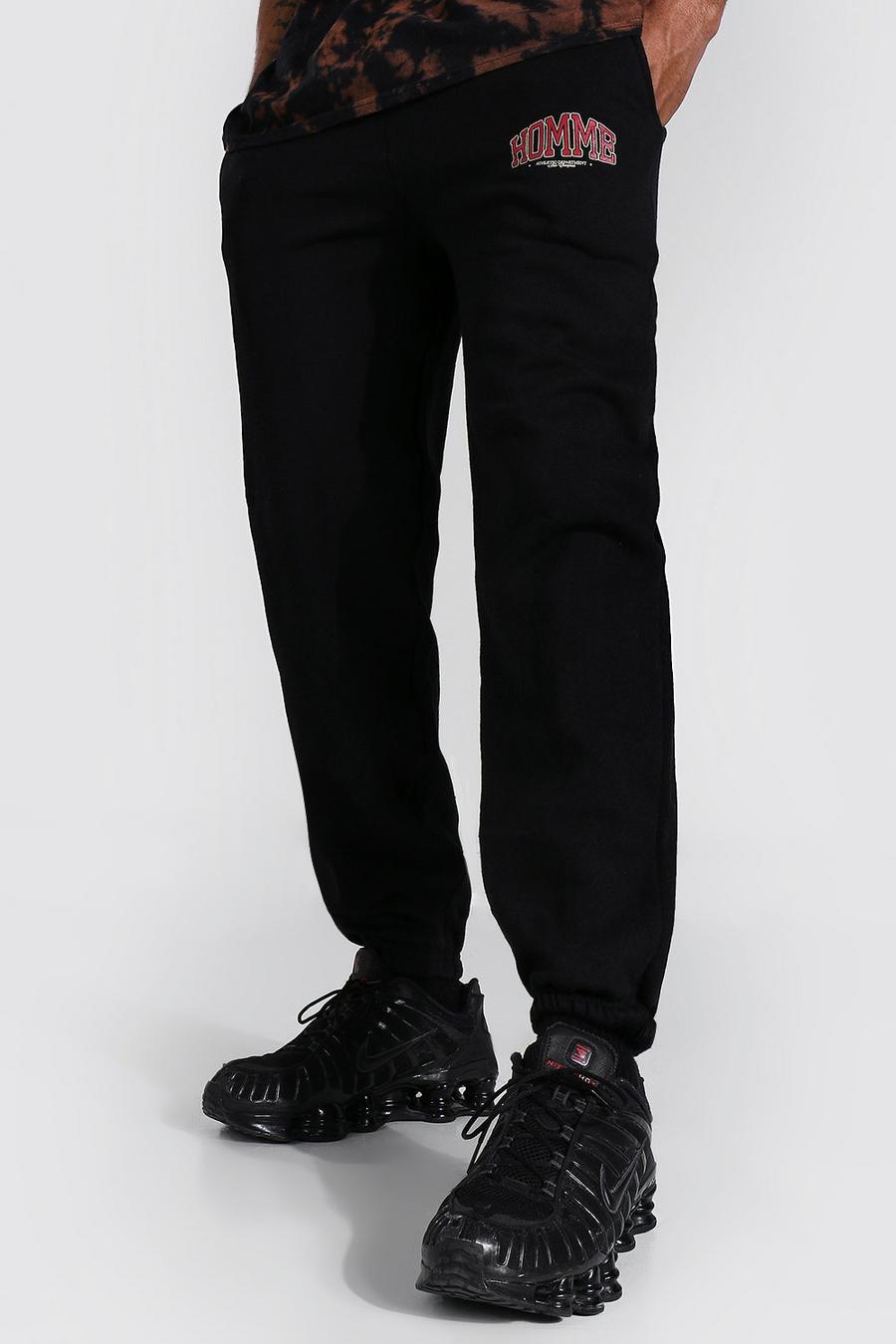 Pantalones de deporte de corte regular con gráfico de estilo universitario Homme, Negro image number 1