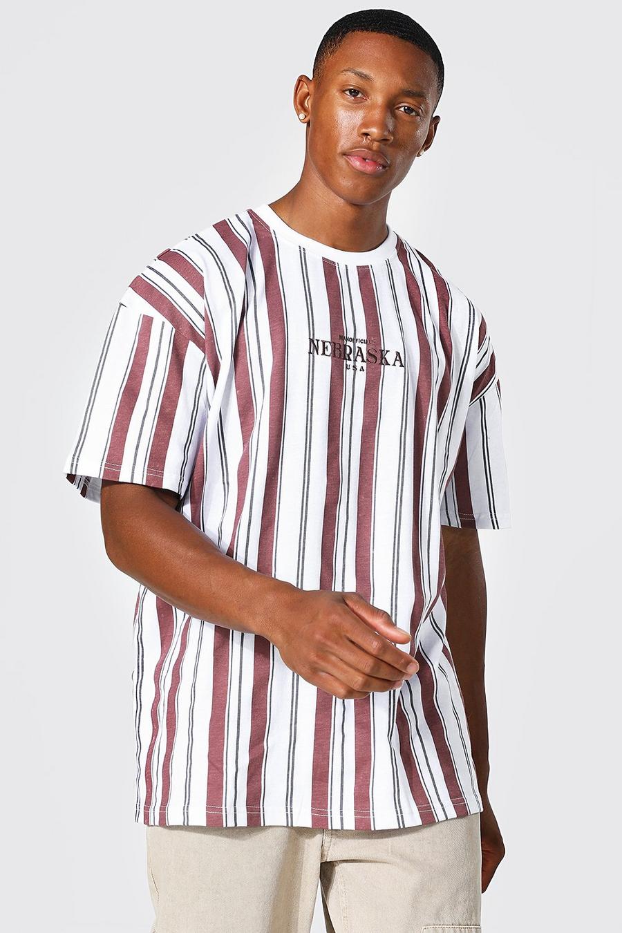 Brown Oversized Nebraska Stripe T-shirt image number 1