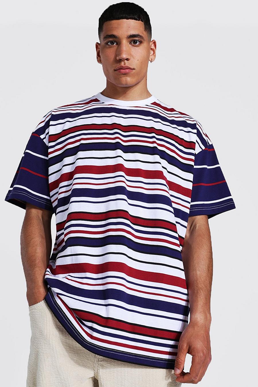 Gespleißtes Oversize T-Shirt mit Streifen, Navy image number 1