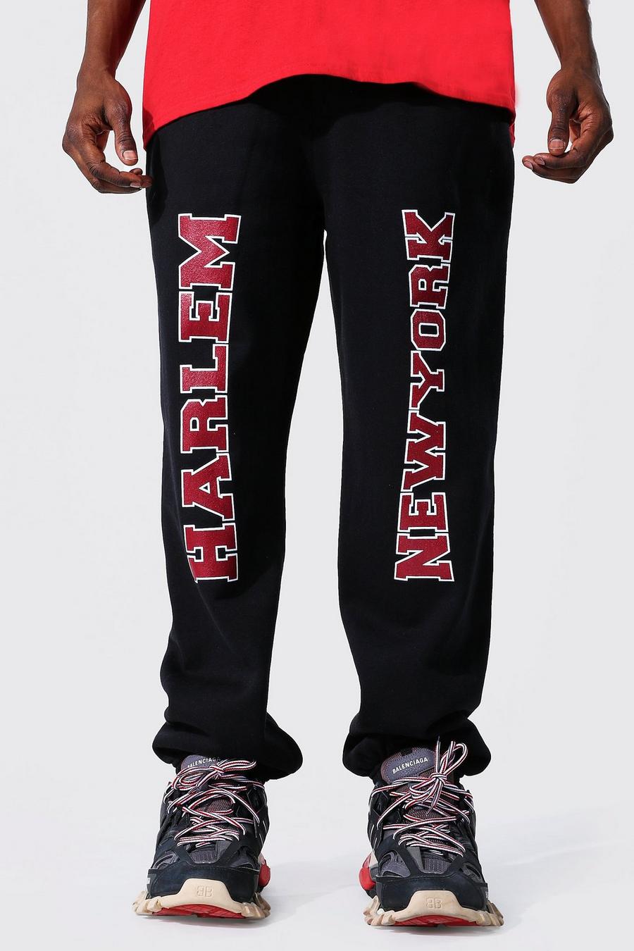 Pantalones de deporte de estilo universitario de corte regular con estampado de NY, Negro image number 1