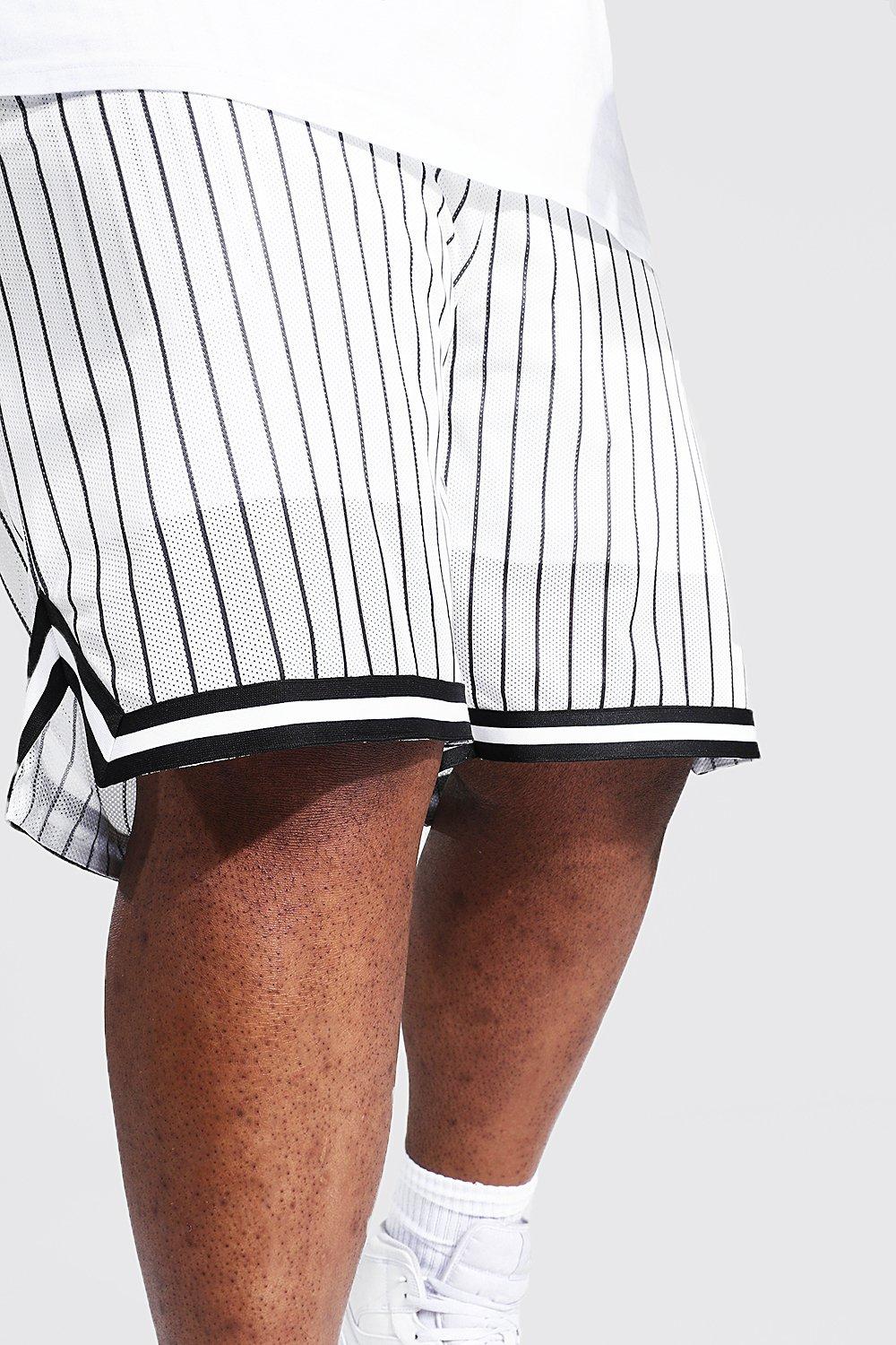 Plus Size Mesh Pinstripe Basketball Shorts