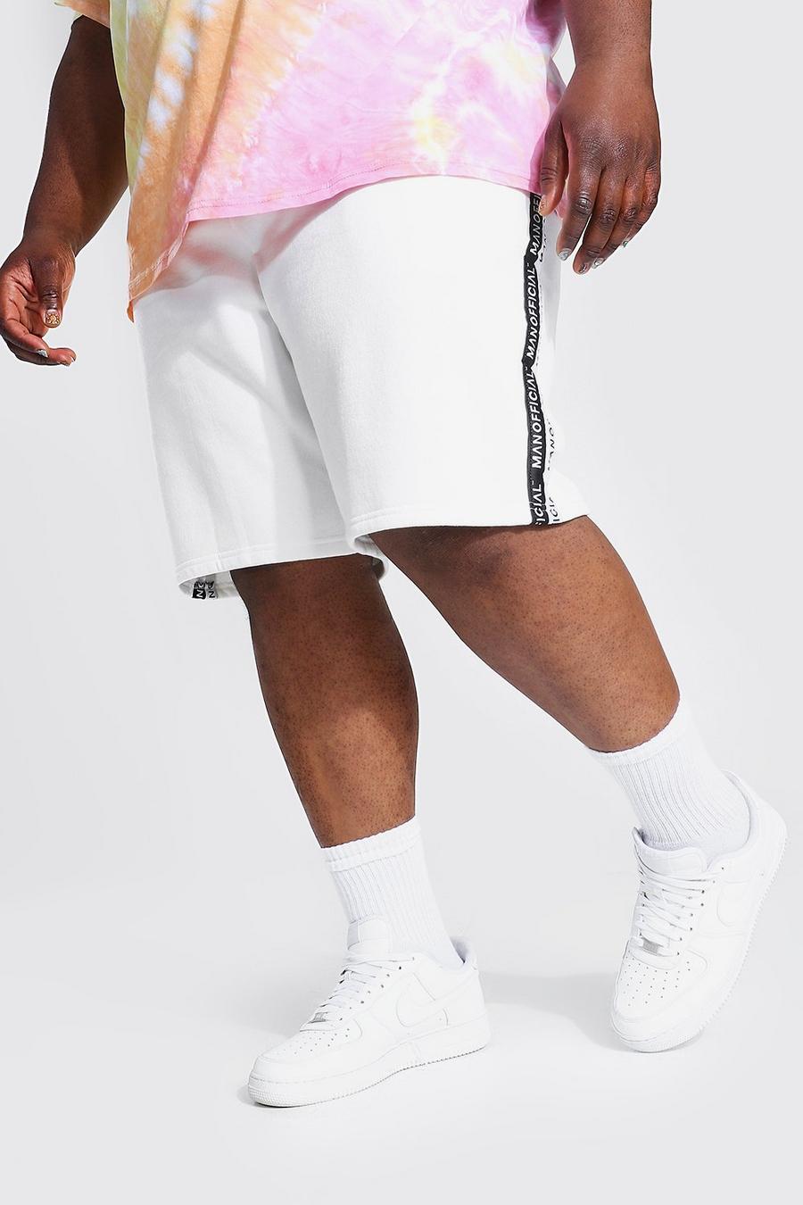 White Plus Size Man Official Tape Mid Length Shorts image number 1