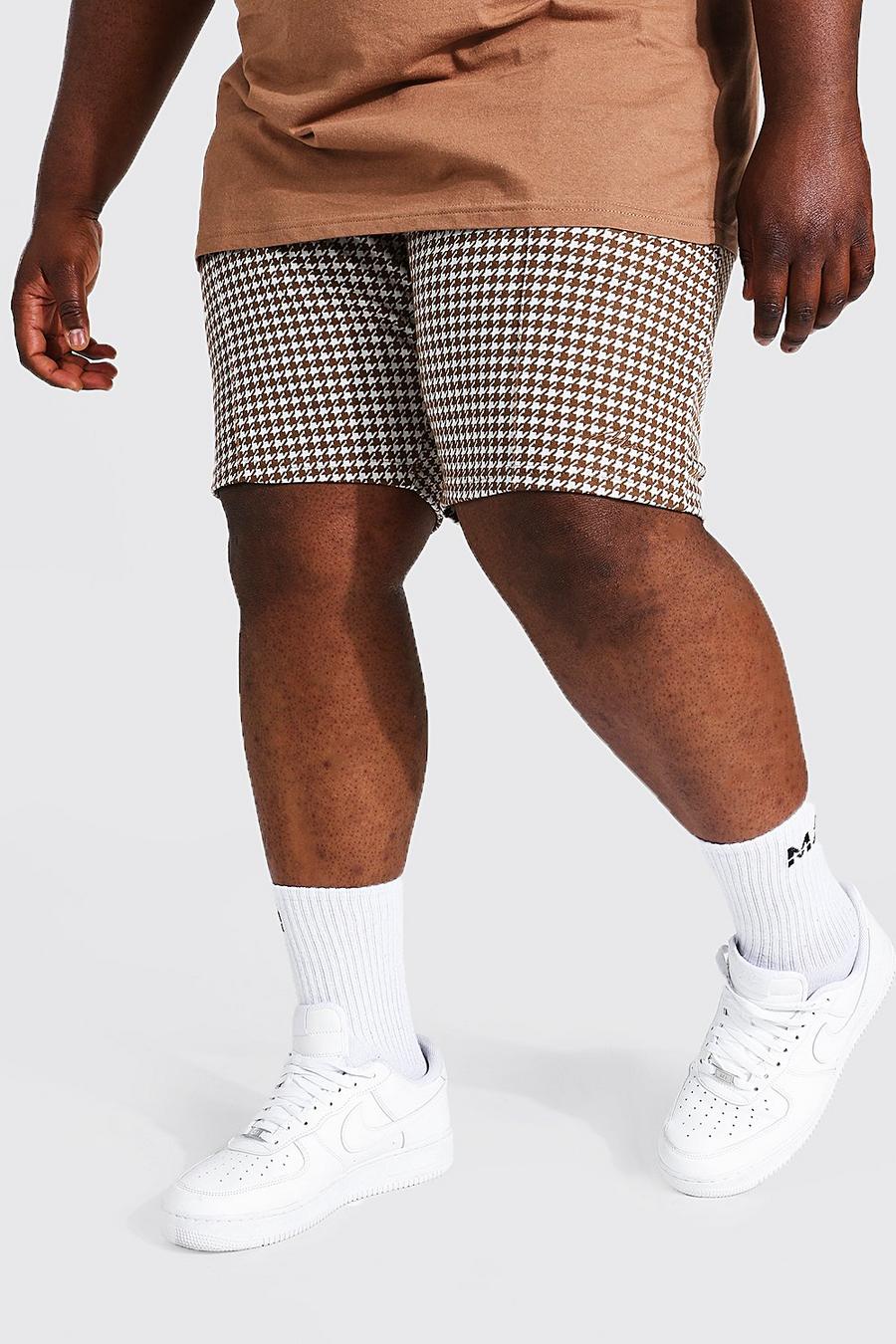 Brown Plus Size Man Sig Jacquard Pintuck Shorts image number 1