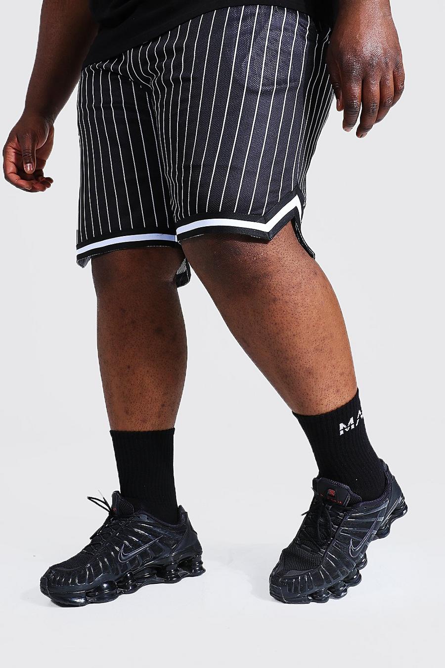 Plus Size Mesh Nadelstreifen Basketball Shorts, Black image number 1