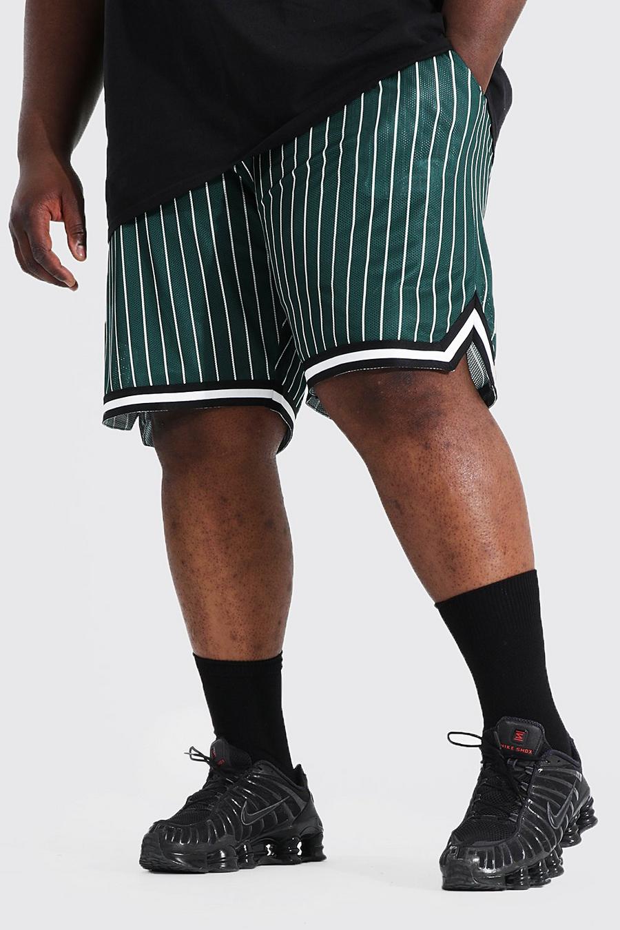 Plus Size Mesh Nadelstreifen Basketball Shorts, Green image number 1