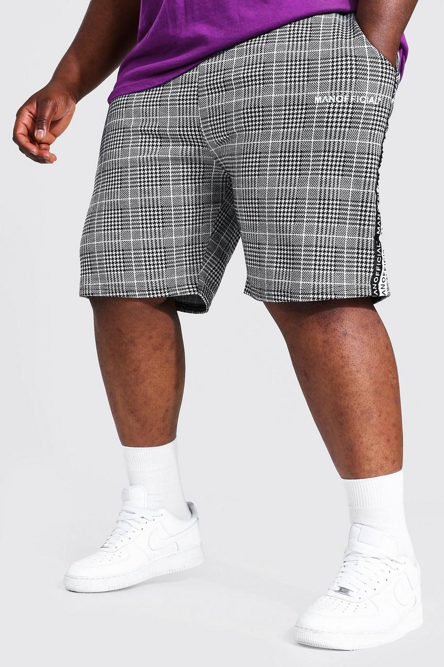 Pantaloncini Plus Size di media lunghezza in jacquard con fasce e scritta Man Official, Nero image number 1