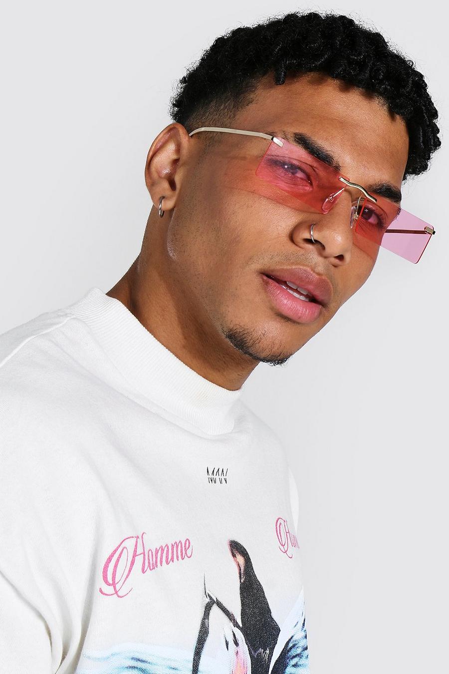 Eckige Rahmenlose Sonnenbrille, Pink image number 1