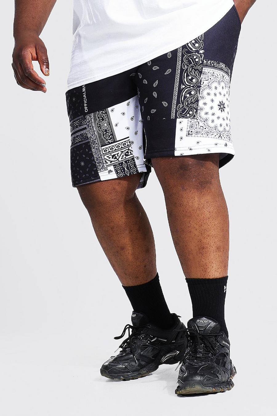 Black Plus Size Jersey Shorts Met Bandana Patches image number 1