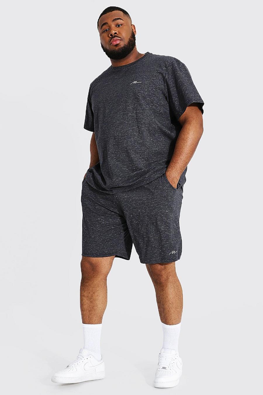 Navy Plus Man Jacquard Gestreept T-Shirt En Shorts Set image number 1