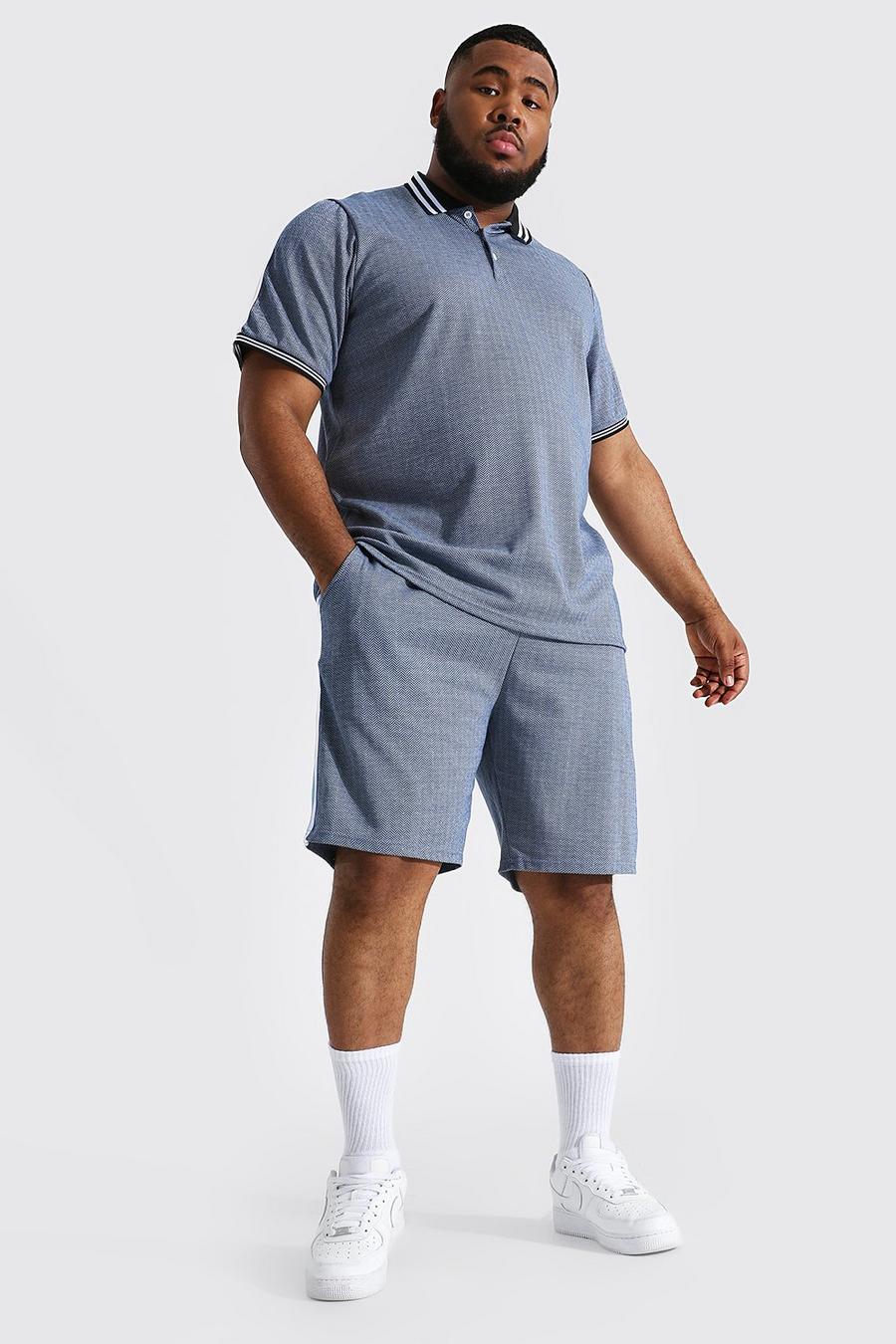 Blue Plus Jacquard Check Tape Polo And Short Set image number 1