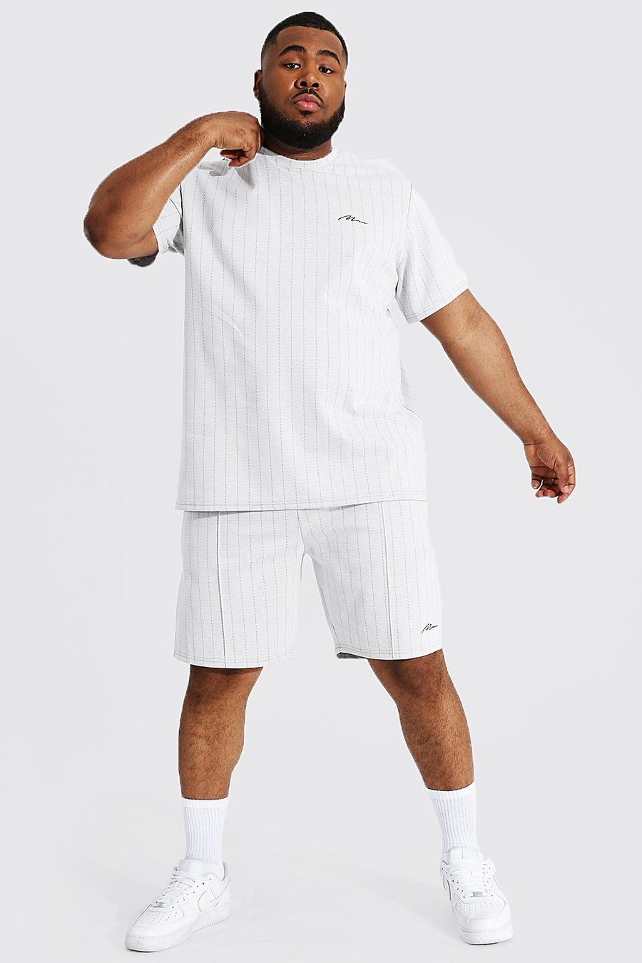 Conjunto de pantalones cortos y camiseta de rayas de jacquard Man Plus, Blanco image number 1