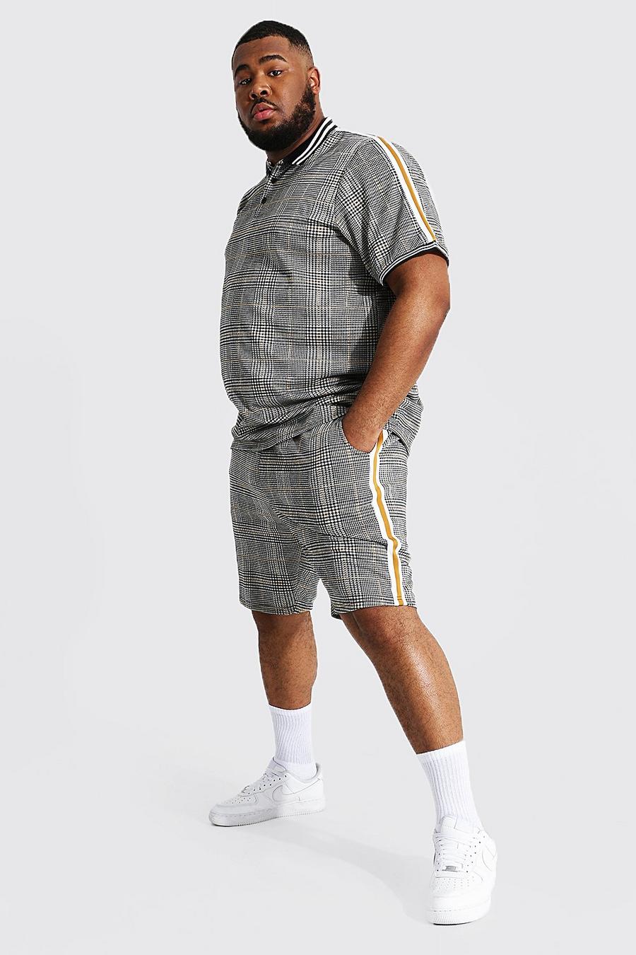 Grey Plus - Rutig piké och shorts med kantband image number 1