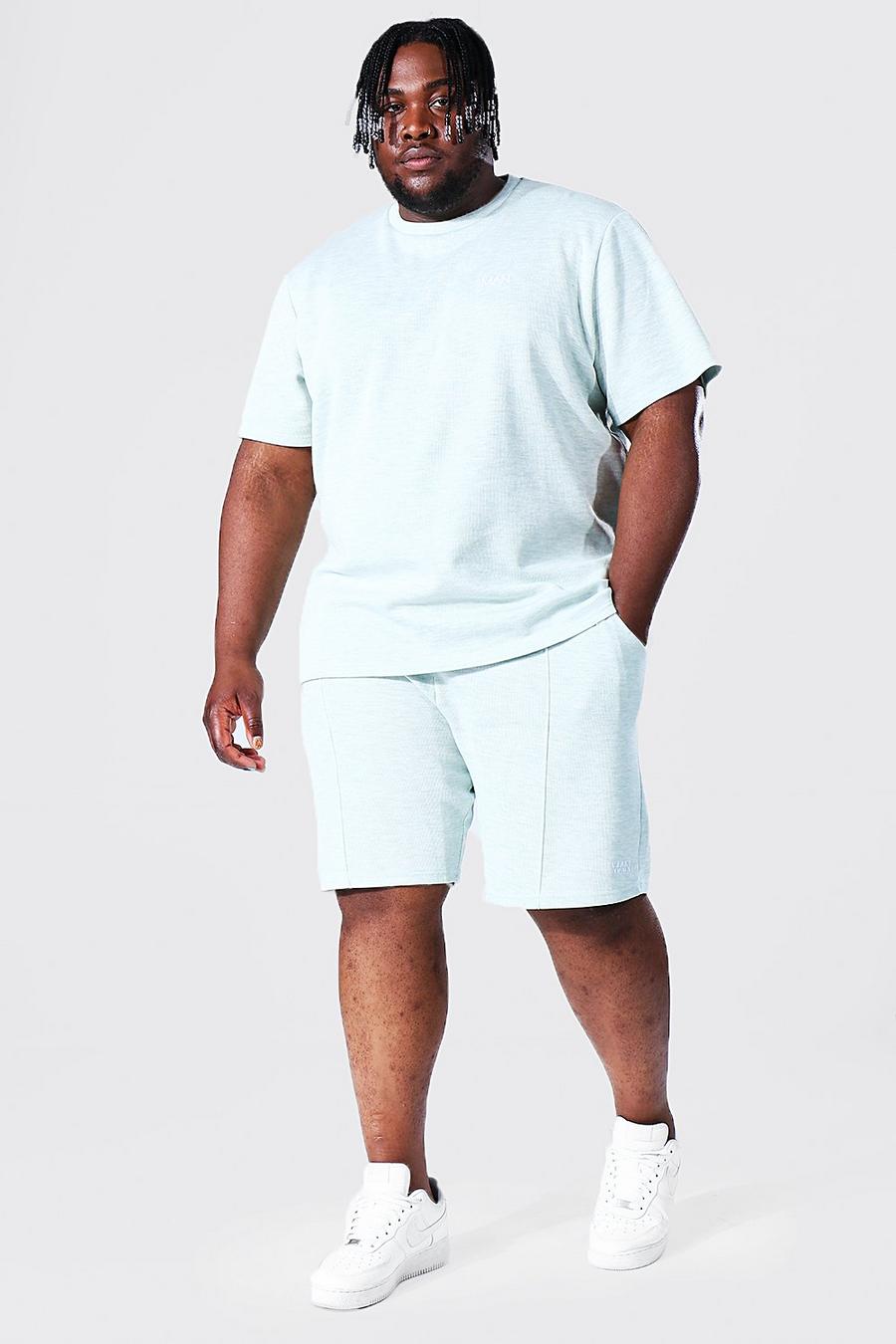 Mint Plus Size Jacquard Man T-Shirt En Shorts Set image number 1