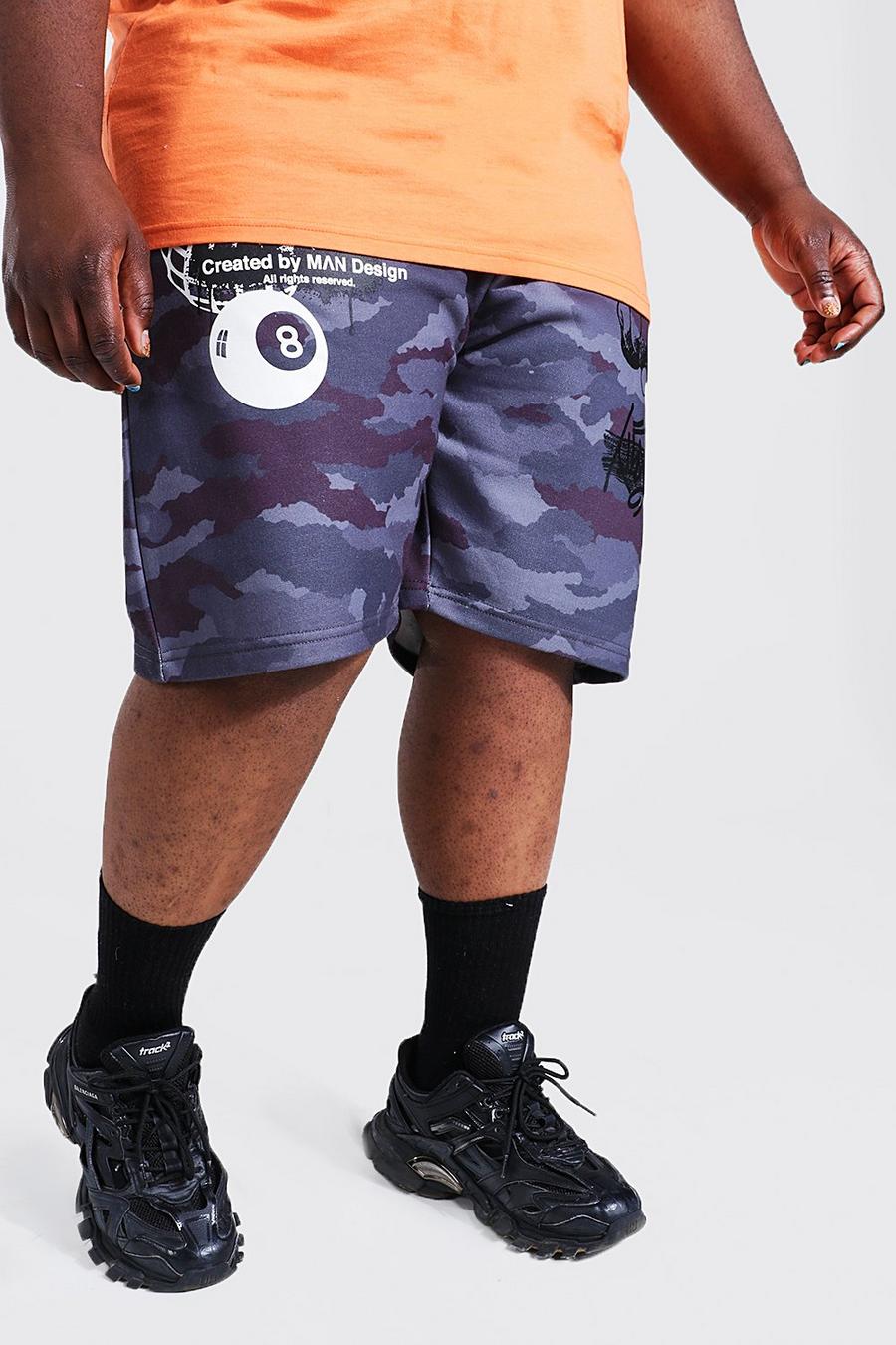 Black Plus Size Tie Dye Graffiti Jersey Shorts image number 1