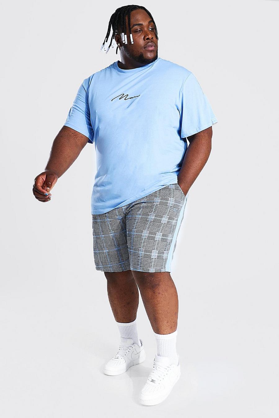 Plus Man T-Shirt & Jacquard Shorts Set mit Streifen, Blue image number 1