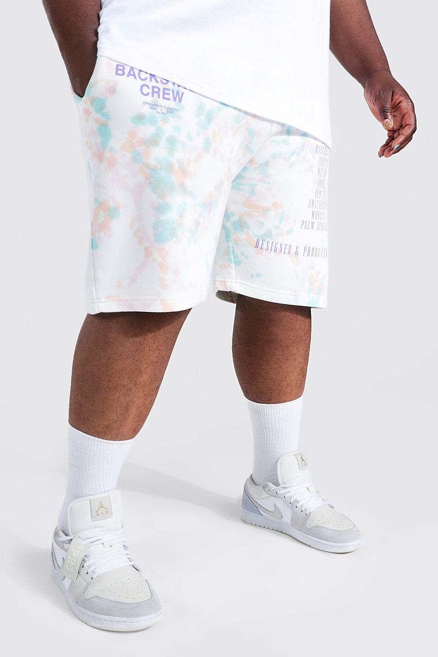 Pantaloncini Plus Size in Jersey in fantasia tie dye con dettagli stampati, Multi image number 1