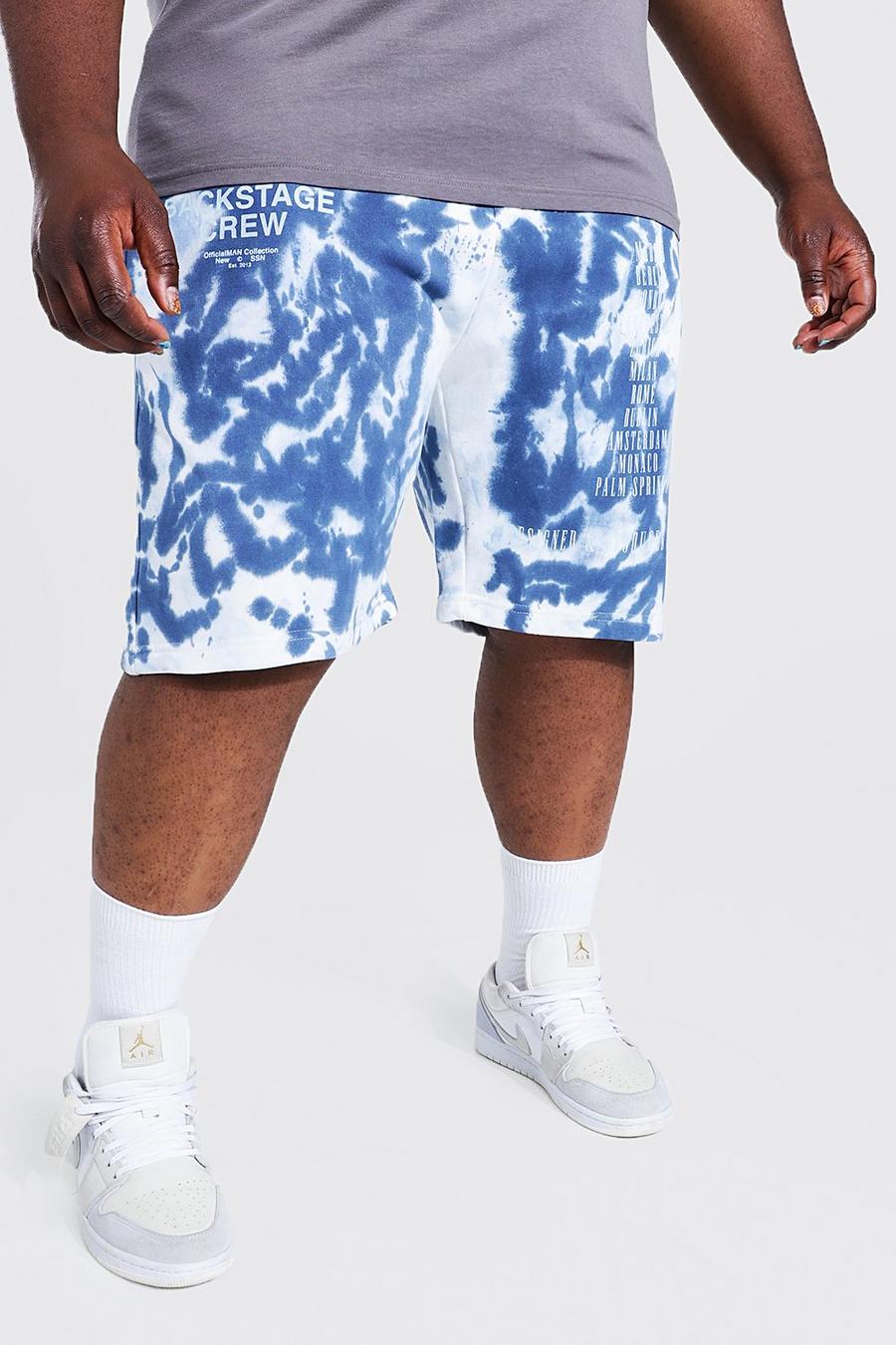 Pantalones cortos Plus estampados de tela jersey con desteñido anudado, Multi image number 1