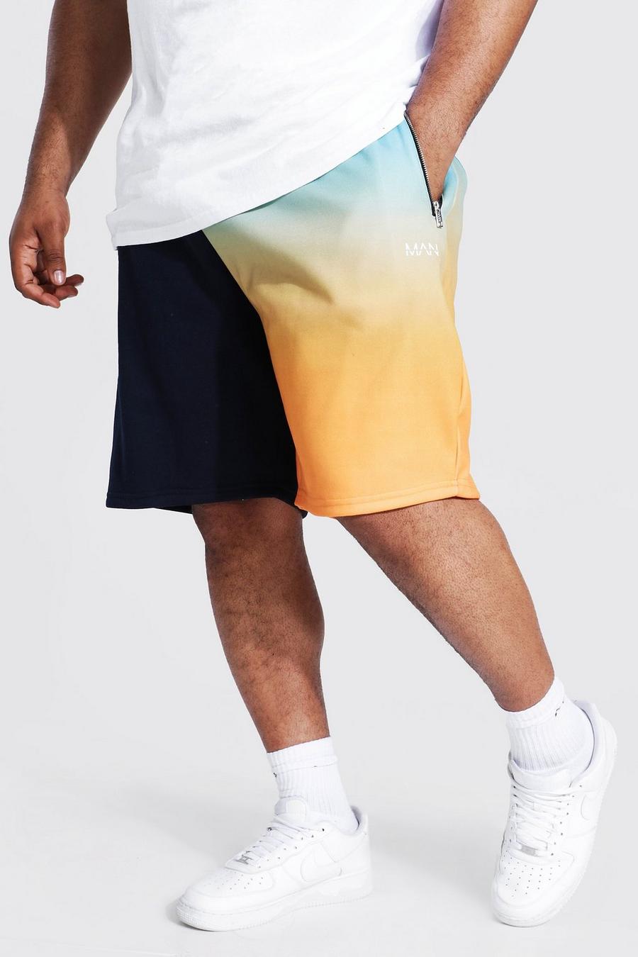 Navy Plus Size Gesplitste Jersey Ombre Man Shorts image number 1