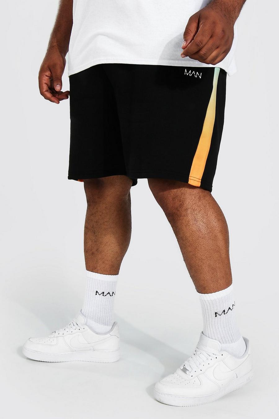 Black Plus Size Man Ombre Panelling Jersey Shorts image number 1