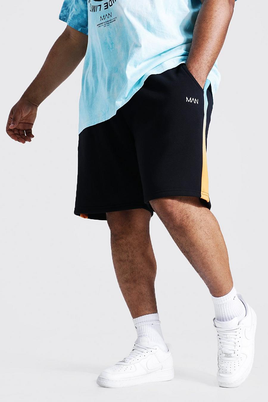 Black Plus Size Man Ombre Panelling Jersey Shorts image number 1
