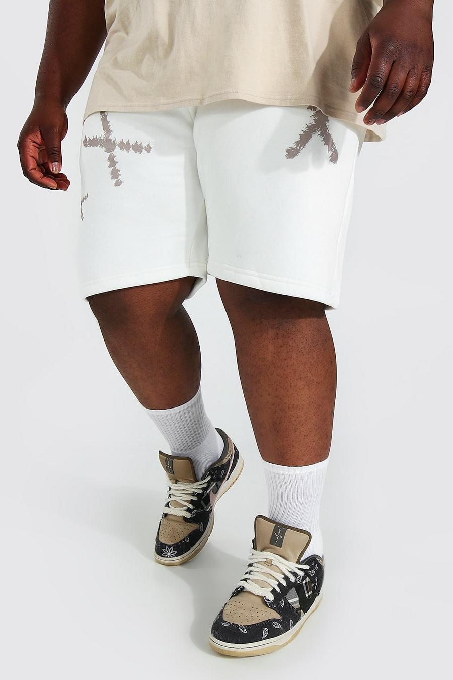 Pantalones cortos Plus de tela jersey con estampado de cruces, Beige image number 1