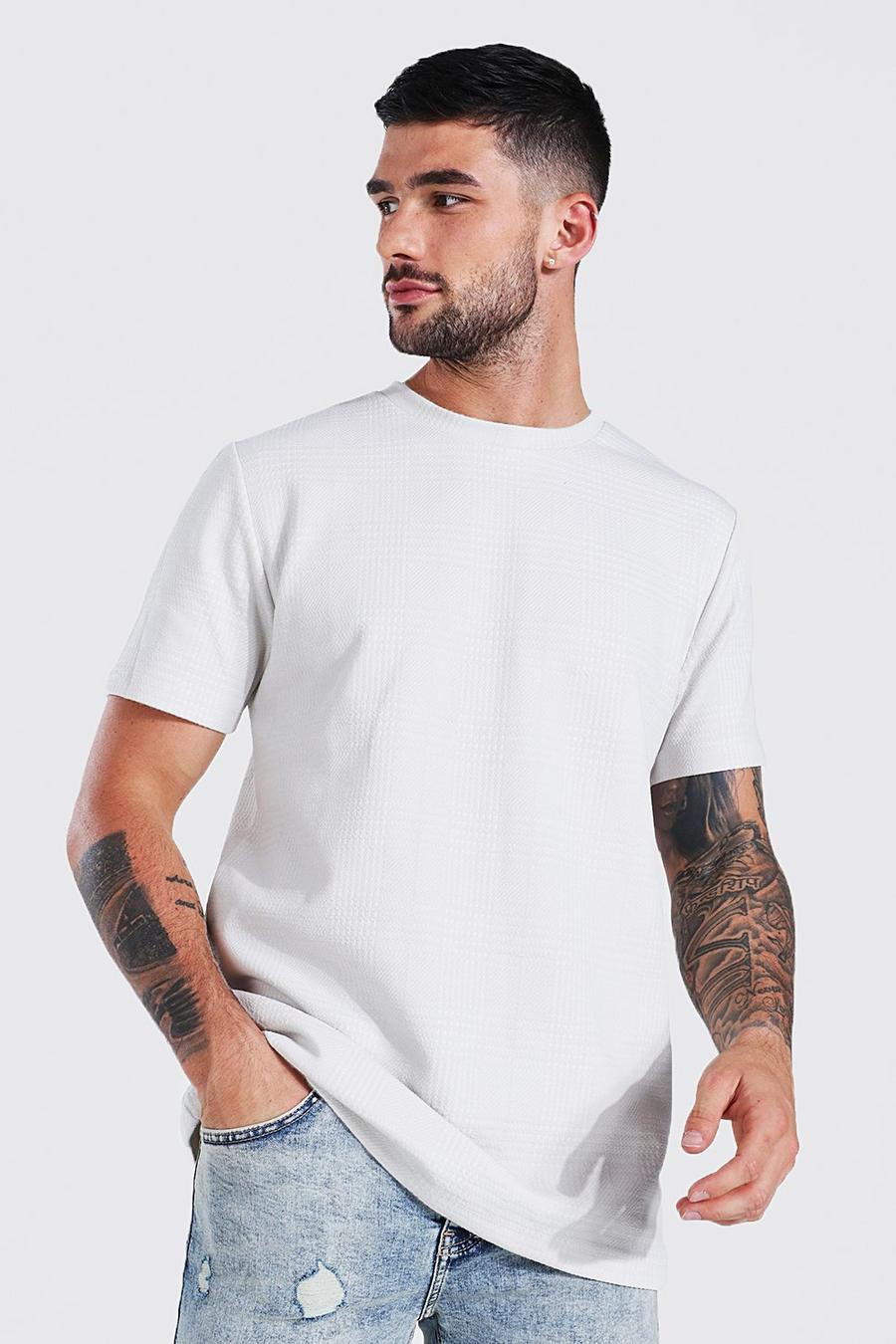 Kariertes Slim Fit Jacquart T-Shirt, Light grey image number 1