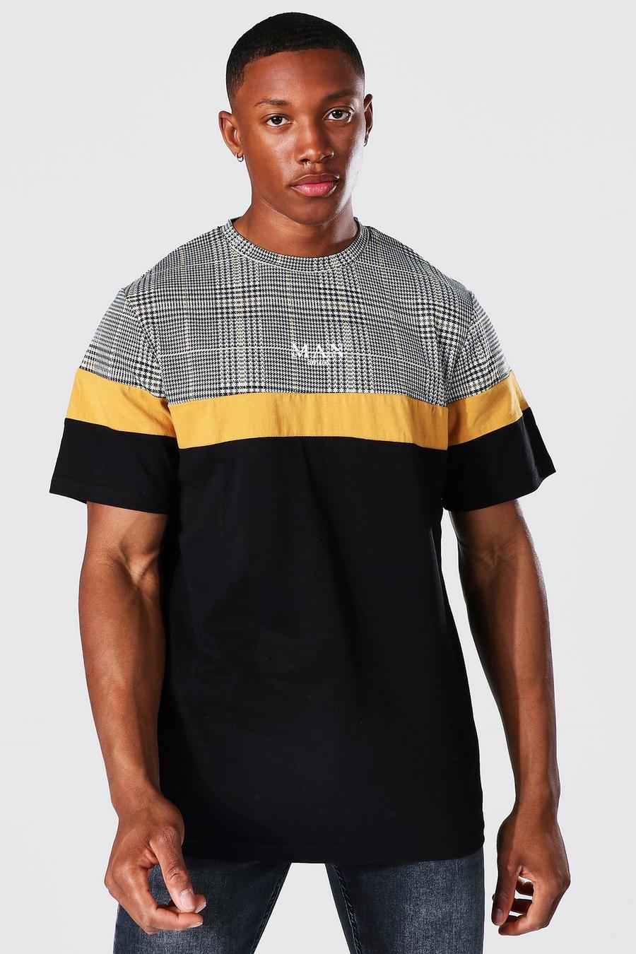 Man Roman Jacquard T-Shirt mit Streifen, Mustard image number 1