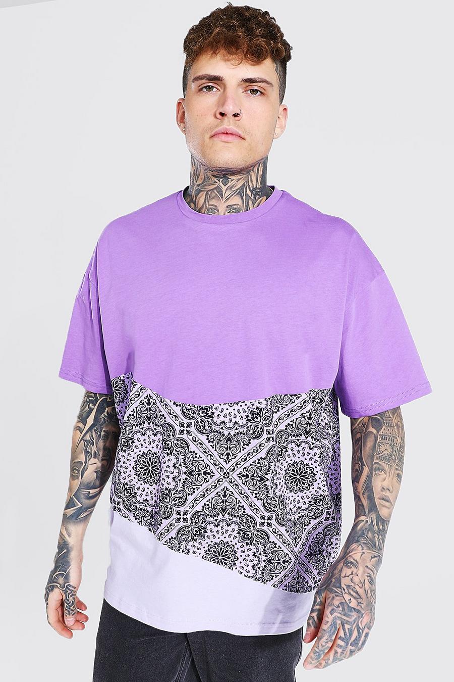 T-shirt oversize bicolore imprimé bandana, Lilac image number 1