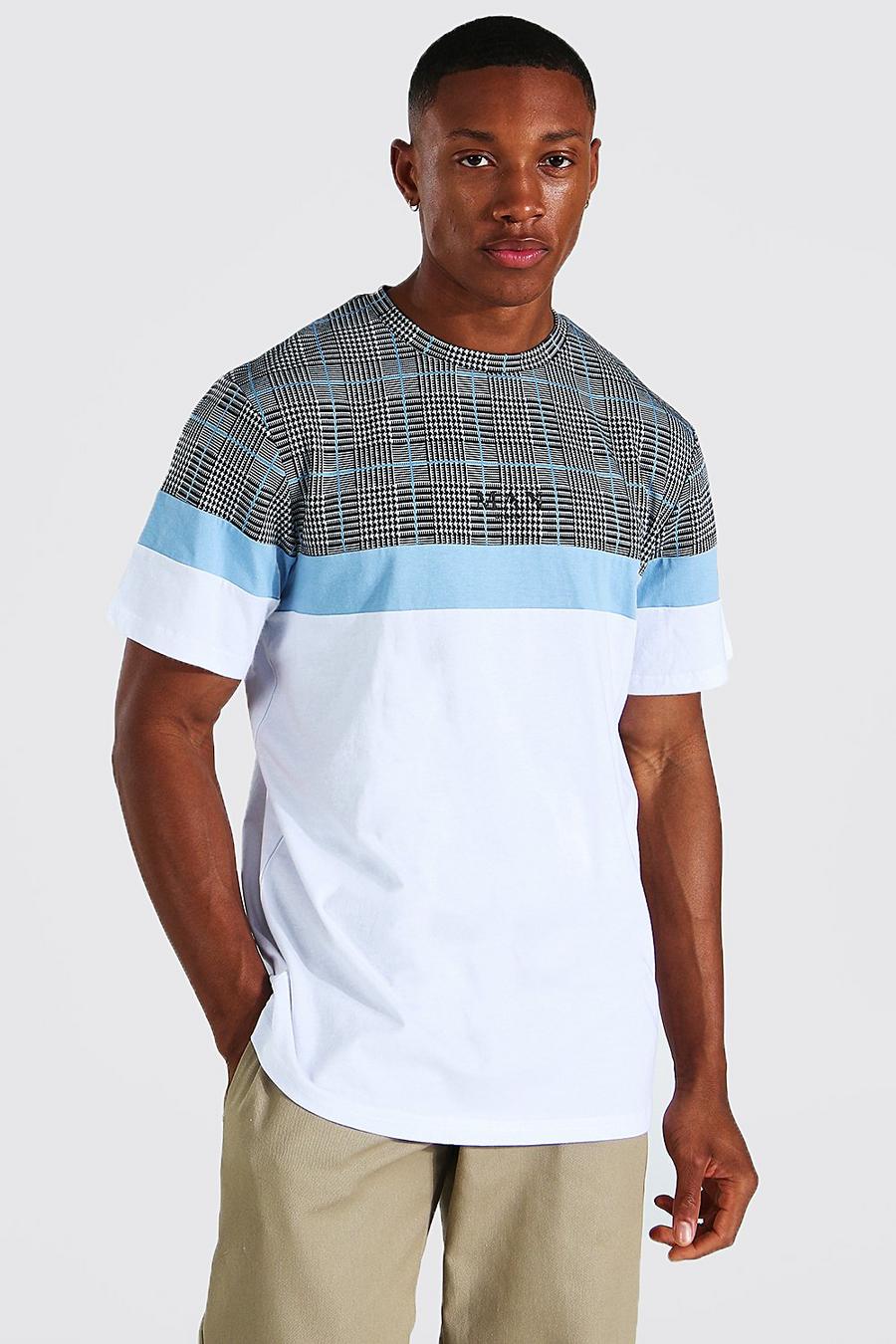 Light blue MAN Roman T-shirt med rutig panel image number 1