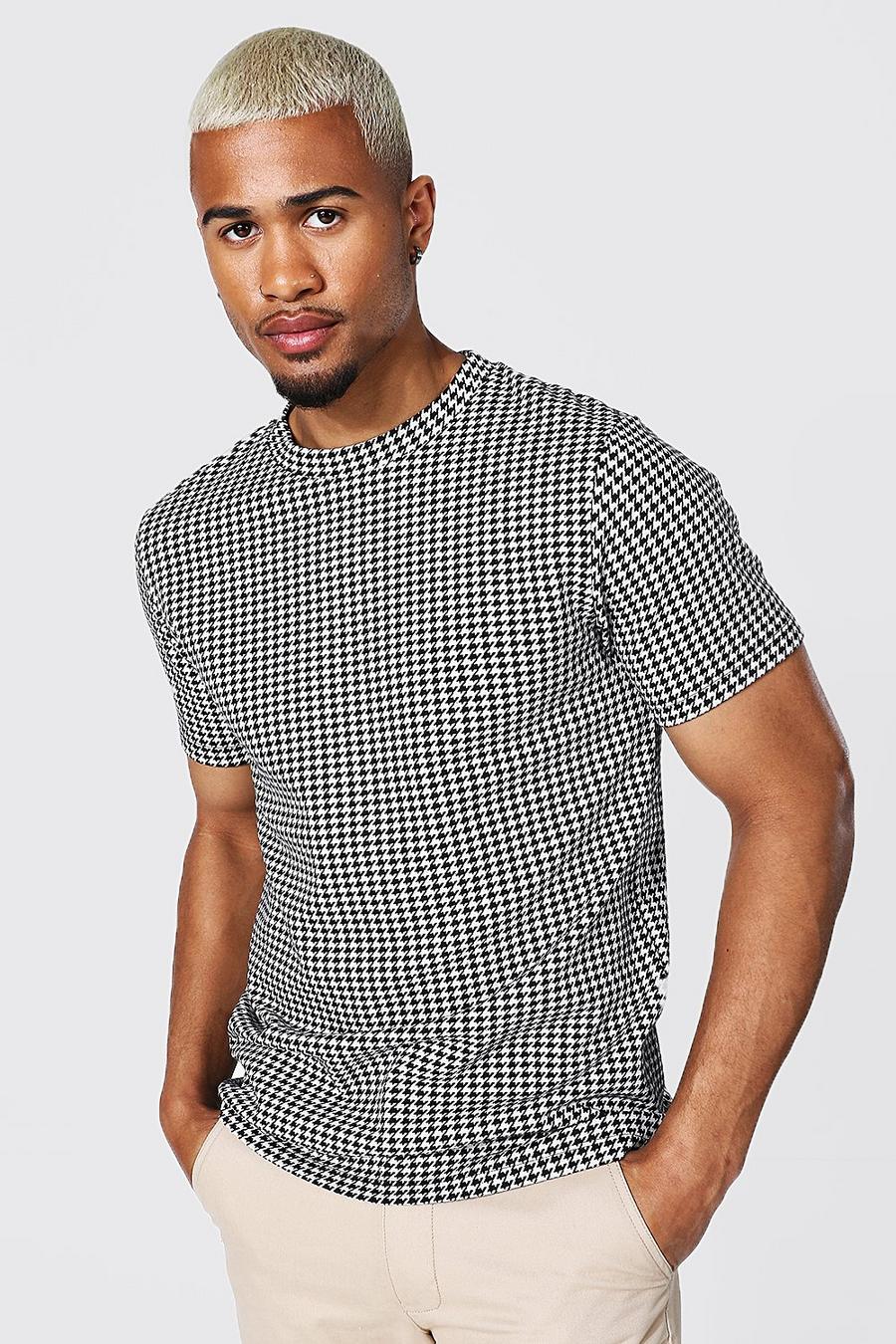 Black Jacquard Houndstooth Slim Fit T-Shirt image number 1