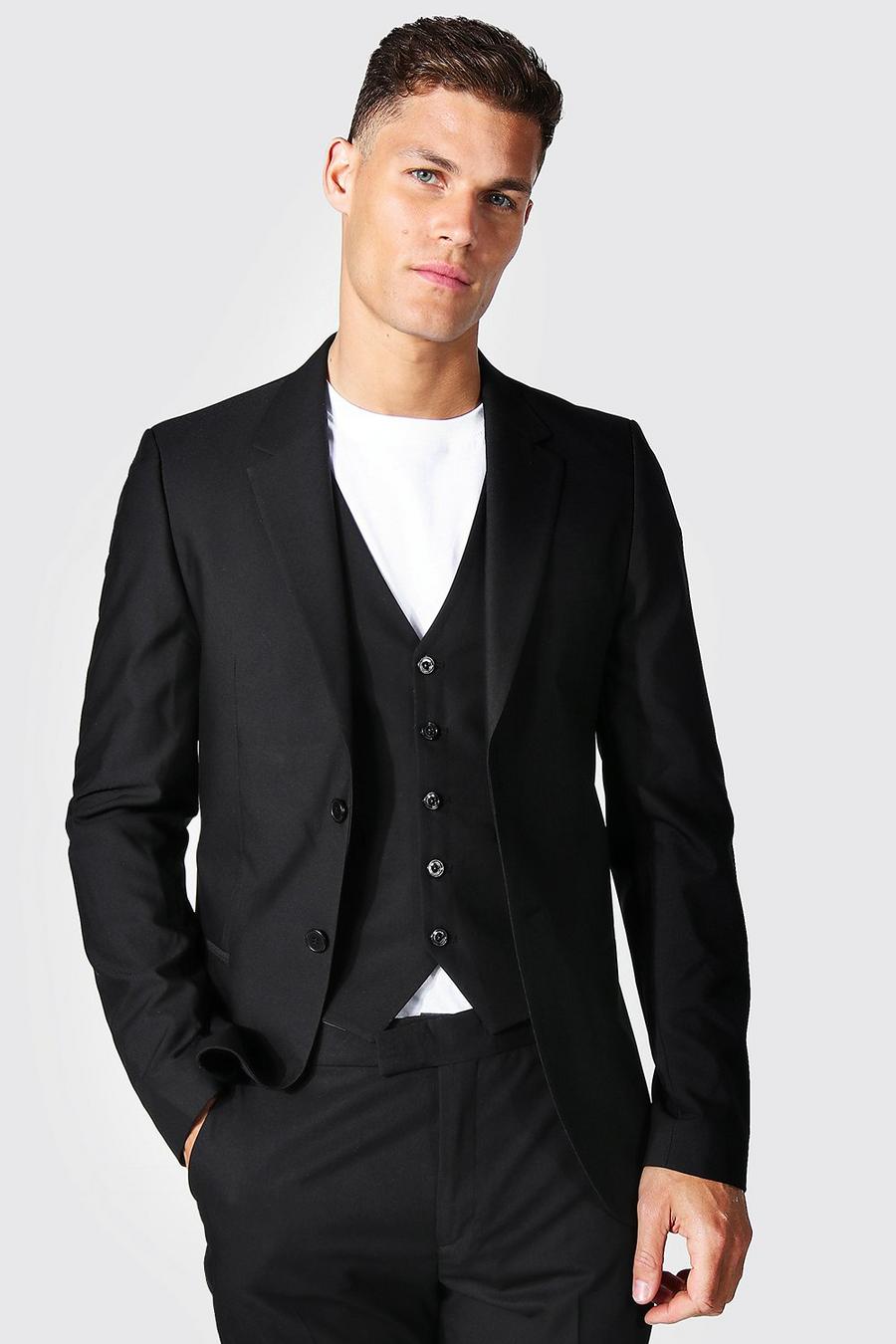 שחור ז'קט חליפה סקיני עם רכיסה אחת לגברים גבוהים image number 1
