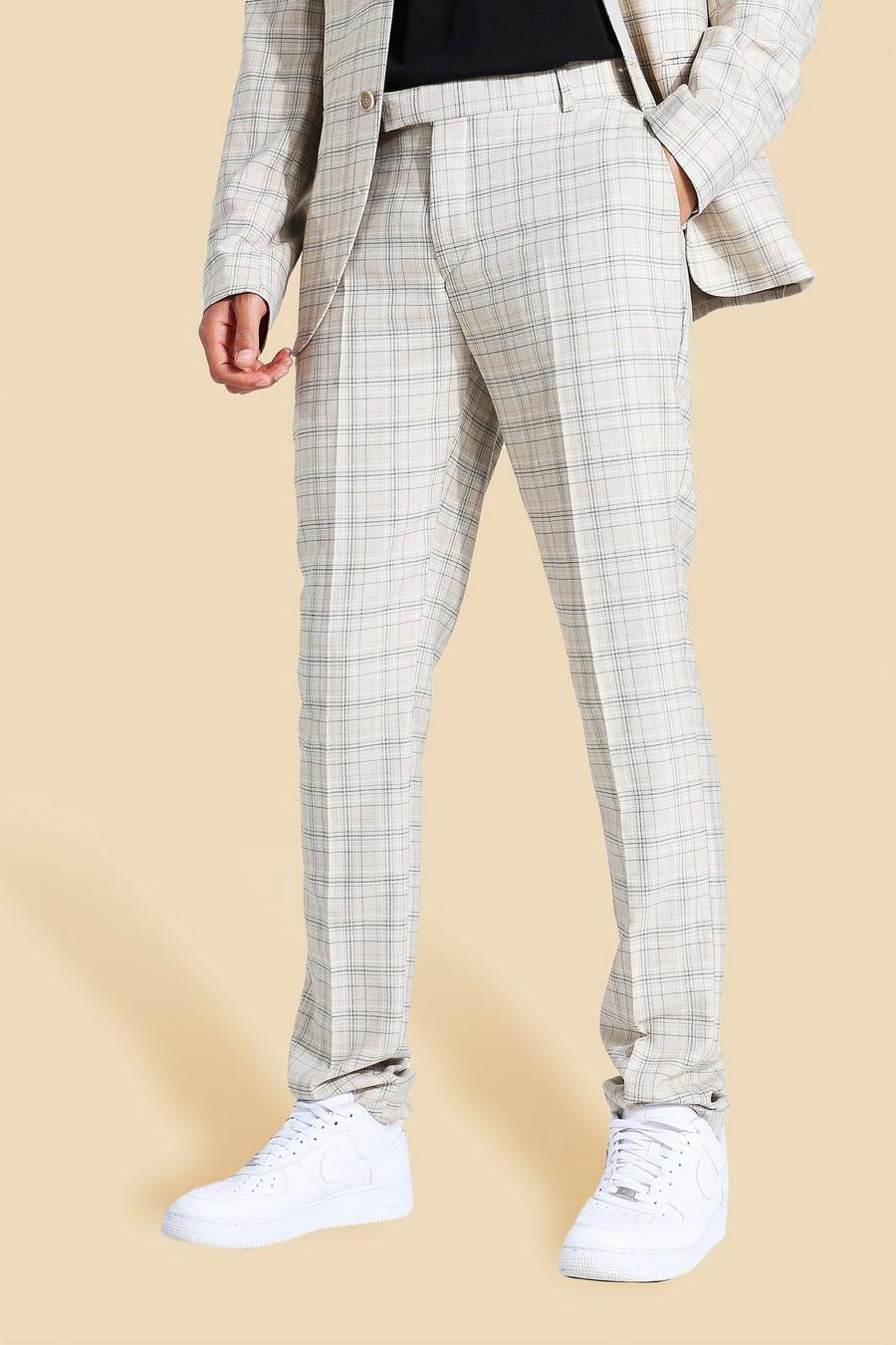 Stone Tall Skinny Check Suit Trousers image number 1