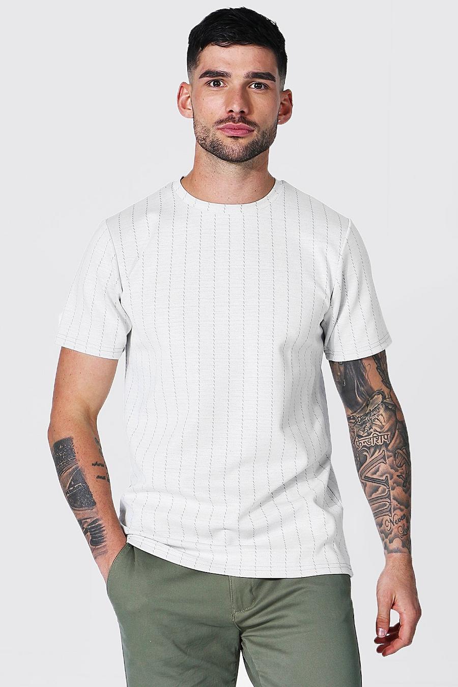 White Slim Fit Jacquard Stripe T-shirt image number 1