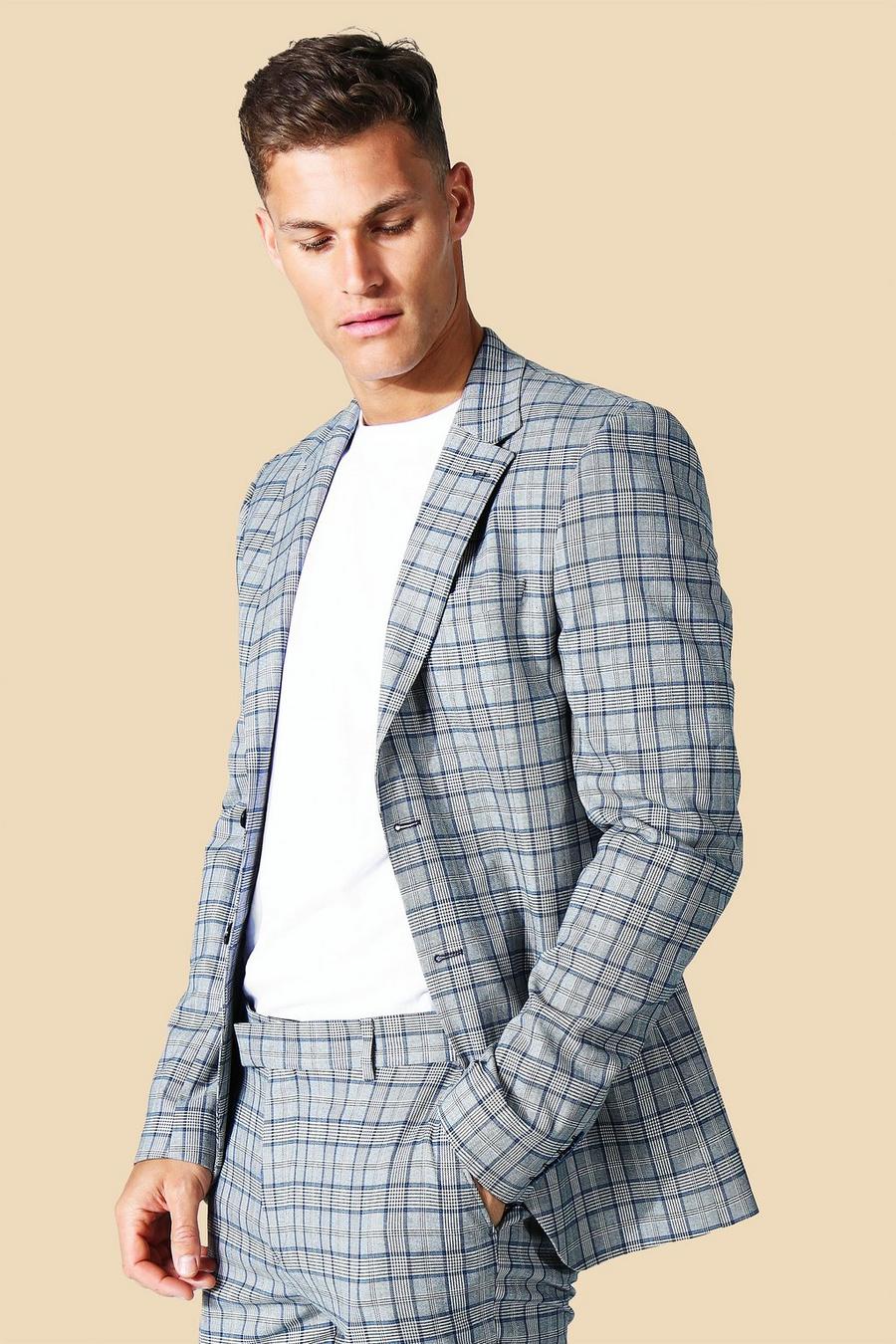 Grey Tall Skinny Check Single Breasted Jacket image number 1