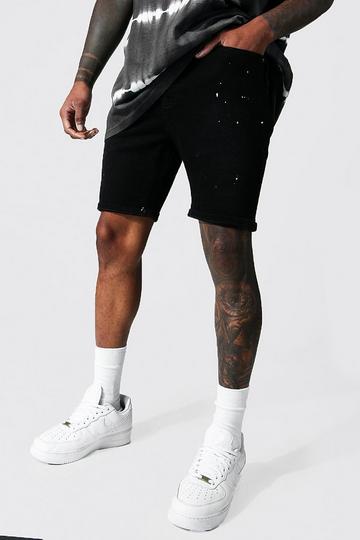 Skinny Stretch Paint Splatter Jean Short washed black