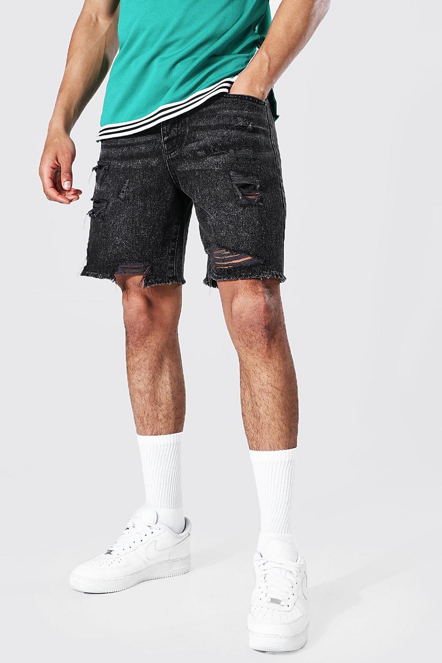 Charcoal Loose Fit Multi Rip Jean Short image number 1