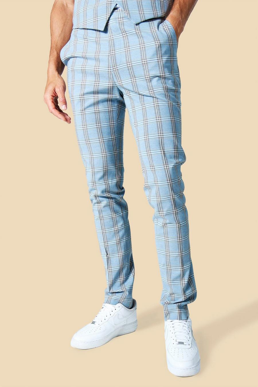 כחול מכנסי סקיני עם הדפס משבצות לגברים גבוהים image number 1