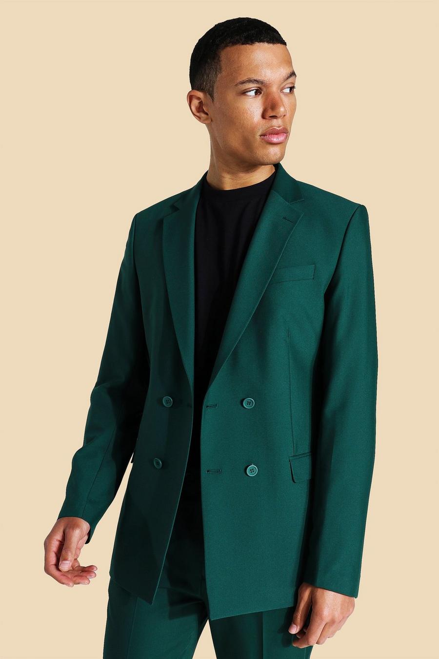 Chaqueta de traje skinny con botonadura doble Tall, Verde oscuro image number 1