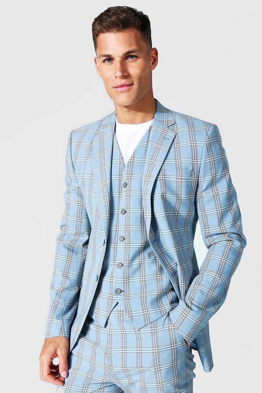 Blue Tall Skinny Check Single Breasted Jacket image number 1
