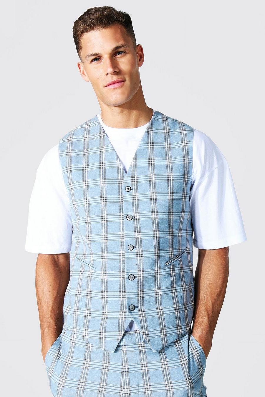 Blue Tall Skinny Check Waistcoat image number 1
