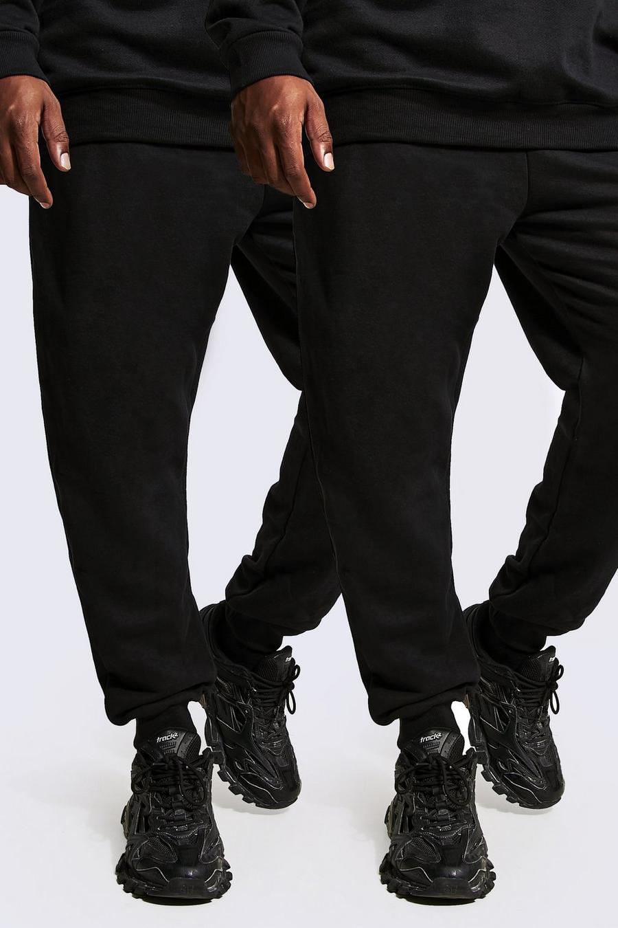 שחור מארז 2 מכנסי טרנינג בייסיק בגזרה צרה מבד ממוחזר, מידות גדולות image number 1