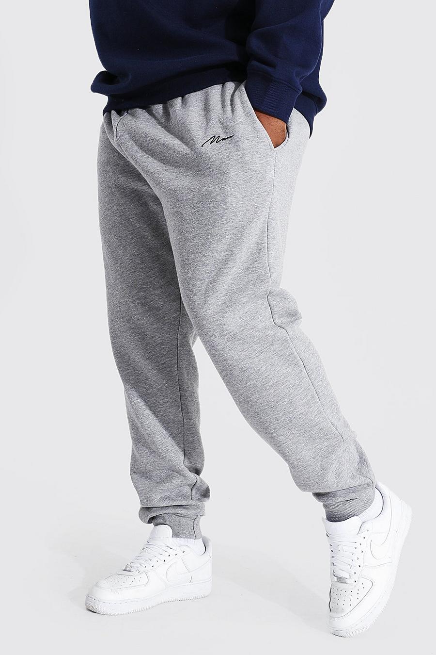Pantaloni tuta Plus Size Slim Fit con scritta Man, Grey marl grigio