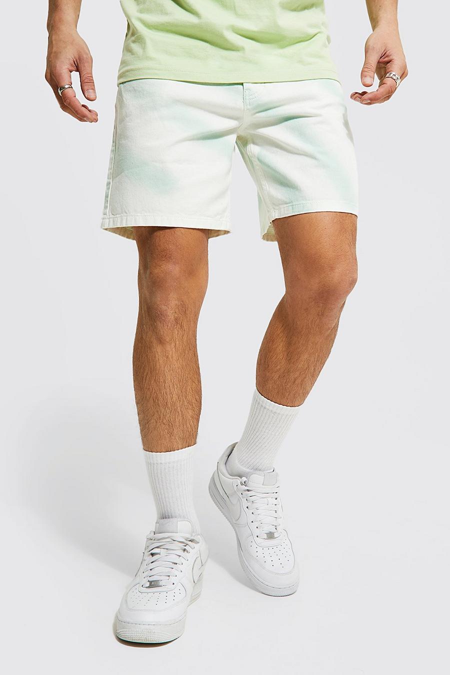 Green Relaxed Denim Short With Diagonal Bleaching image number 1