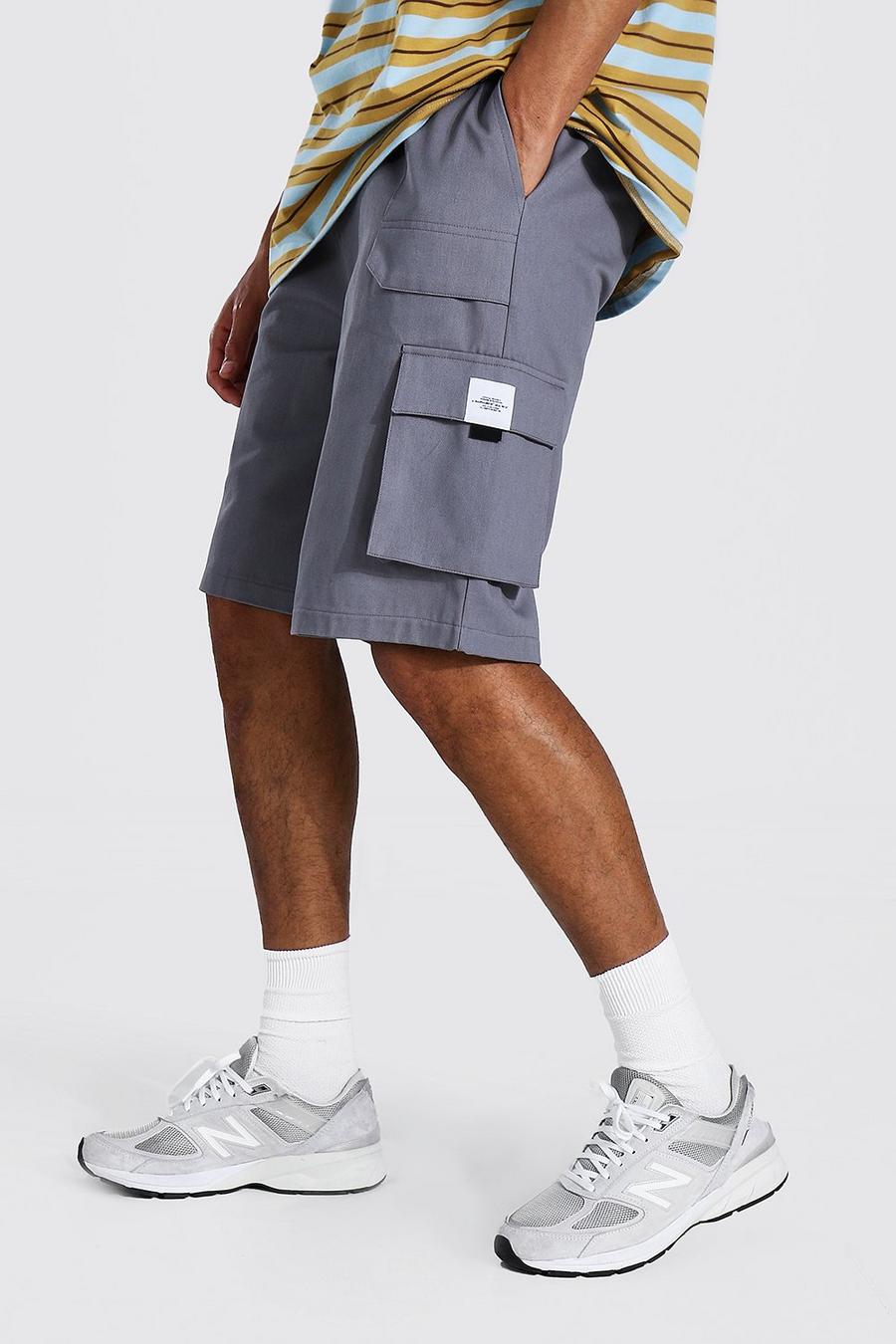 Slate Tall Keperstof Cargo Man Shorts Met Badge image number 1