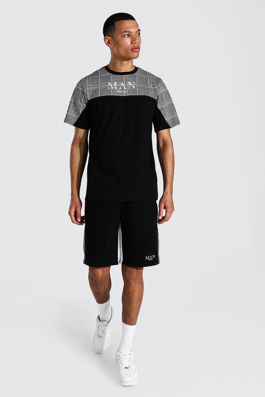 Tall Man Jacquard T-Shirt & Shorts Set, Black image number 1