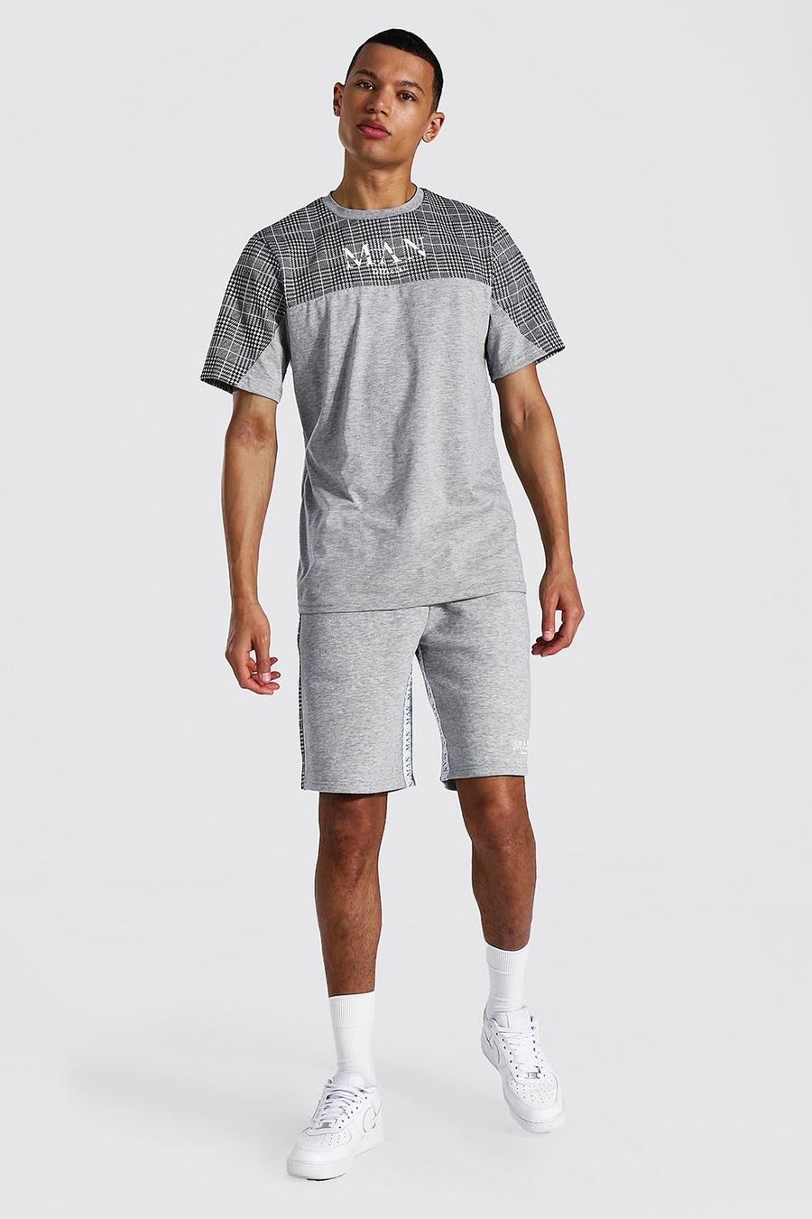 Tall Man Roman Set aus Jacquard-T-Shirt und Shorts, Grau meliert image number 1