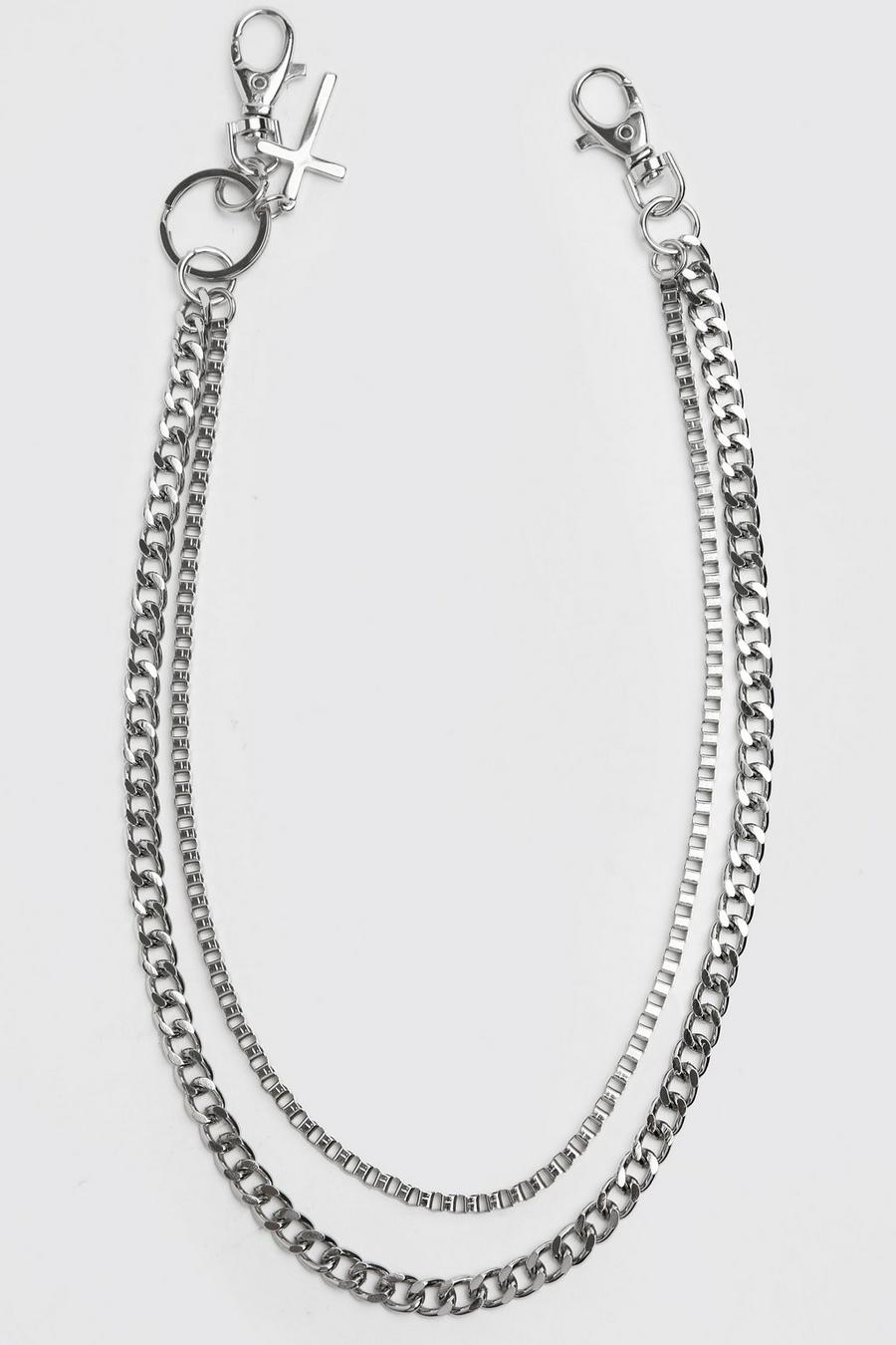 Silver Double Layer Jeans Chain With Cross image number 1